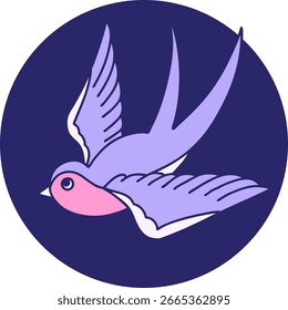 Imagen icónica del estilo del tatuaje de una golondrina en color de neón brillante