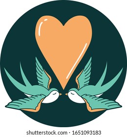 iconic tattoo style image of swallows and a heart