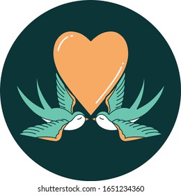 iconic tattoo style image of swallows and a heart