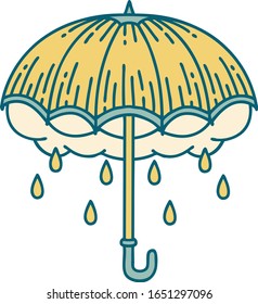 ikonisches Tätowierungsbild eines Regenschirms und Sturmwolke
