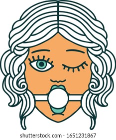 ikonisches Tätowierungsbild einer weinenden weiblichen Gesichtshaut mit Kugelschreiber