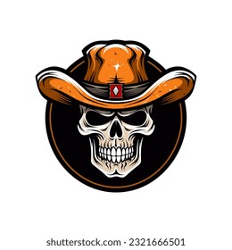 An iconic and unforgettable skull wearing a cowboy hat vector clip art illustration, symbolizing rebellion and adventure, suitable for tattoo designs, biker logos, and alternative fashion brands