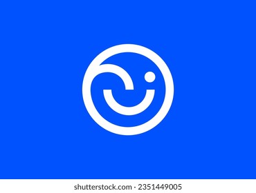 iconic and unique look for smile icon letter O on circle shape