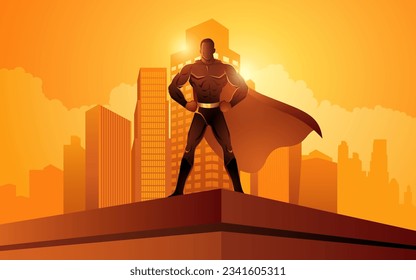 Iconic urban defender, Superhero silhouette against cityscape backdrop. Vigilance, power, and heroism captured in one striking image