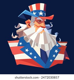 Iconic of USA Uncle Sam in navy blue background.