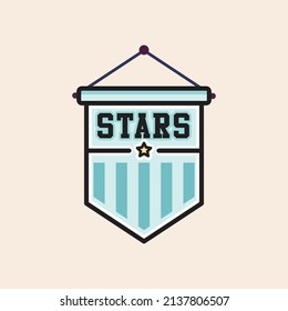 Iconic Vector Blue Team Pennant With Yellow Star. Ready To Use In Multiple Projects Like Websites, Apps, Shops, Videos, Games, Sport Equipment, Marketing Among Others.