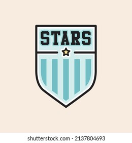 Iconic vector blue team shield with star. Ready to use in multiple projects like websites, apps, shops, videos, games, sport equipment, marketing among others.