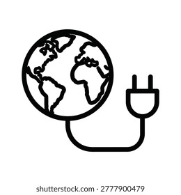 Iconic vector graphic illustrating global connectivity and energy. Clean line art style, ideal for concepts of sustainability, power supply, and international business. Perfect for tech blogs, energy sector promotions, or website hero banners.