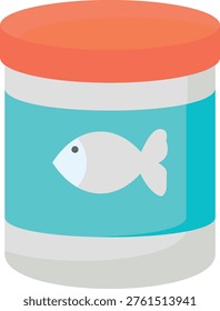 Iconic vector illustration of a jar labeled for fish food, showcasing a clean and minimalistic design.