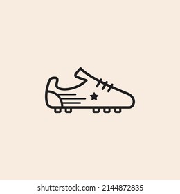 Iconic vector outline black Soccer - Football shoe with star. Ready to use in multiple projects like websites, apps, shops, videos, games, sport equipment, marketing among others.