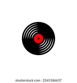 Iconic vinyl record logo with black disc and red label. Symbolizes analog audio, sound engineering, and the enduring power of sound. Ideal for audio professionals, studios, or brands