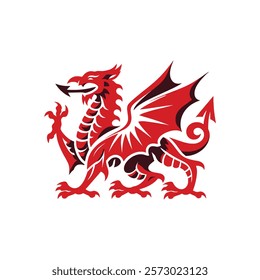 Iconic Welsh Red Dragon Illustration Perfect for St Davids Day Graphics and Decorations