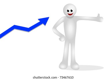 Iconic white figure with up arrow graphic