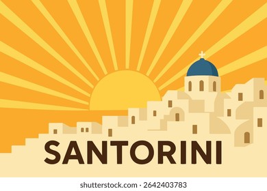 The iconic whitewashed homes of Santorini glow under the golden rays of the setting sun, creating a breathtaking scene. 