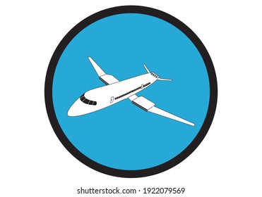 Icono de avión blanco sobre cielo azul y dentro de un círculo negro