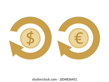 Icono de cashback en dólares y euros.