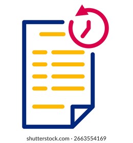 Documento iconográfico con texto dorado Horizontal y un reloj de flecha en bucle en rosa sugiere un proceso de revisión, renderizado con líneas limpias para material empresarial y educativo.