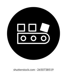 Representação iconográfica de um sistema de correia transportadora simbolizando processos industriais automatizados e fabricação com embalagens quadradas