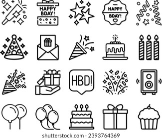 iconos, simbolos, vectores, feliz cumpleaños, celebración, fiesta, festejo, icons, symbols, vectors, happy birthday, celebration, party, party, celebration