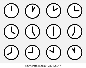 Icons 24 hours. Watches and arrows. Set of elements 12