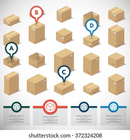 Icons 3d boxes, realistic style of vector graphics, an isometric view.