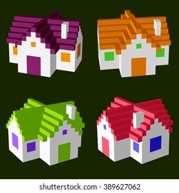 Icons of 3D pixel house   for design project -   vector illutration 