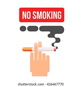 Icons about smoking, vector illustration flat, the dangers of smoking, hand holding a cigarette, danger to life and limb due to nicotine