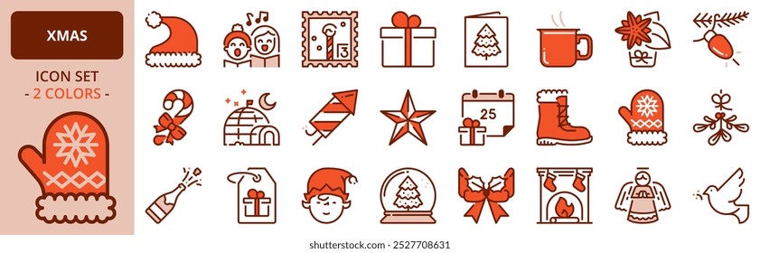 Icons about XMAS. Holidays events. Contains such icons as celebrations, Christmas tree, decoration, and gifts. Editable stroke