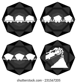 Icons with abstract images of objects and equipment used in the mining industry. Illustration on white background.