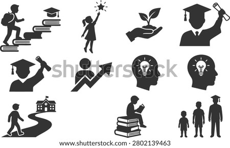 Icons of academic achievement and personal development for students focused on learning and future success goals