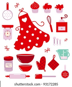 Icons or accessories for housewife isolated on white