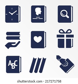 Icons for actions with books / Solid fill vector icons