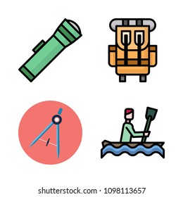 Icons Adventure with backpack, canoe, compass and lantern
