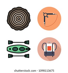 Icons Adventure with backpack, canoe, compass and trunk