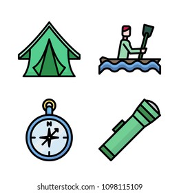 Icons Adventure with canoe, lantern, compass and tent