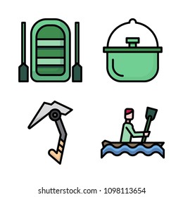 Icons Adventure with canoe, pot, inflatable boat and climbing