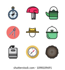 Icons Adventure with canteen, pot, hat and compass