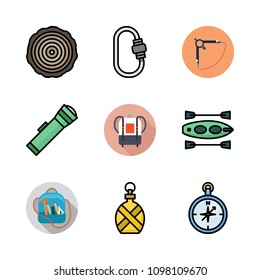 Icons Adventure with carabiner, compass, lantern and canteen