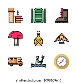 Icons Adventure with inflatable boat, canteen, thermos and boots