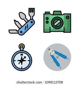 Icons Adventure with knife, camera and compass