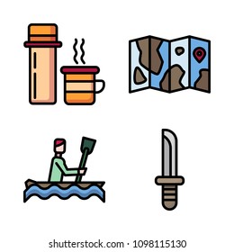 Icons Adventure with thermos, canoe, map and dagger