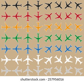 Icons of airplanes for mapping. Set of vector illustrations