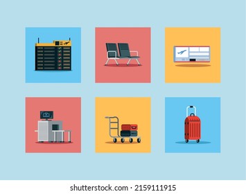 icons airport equipment and ticket