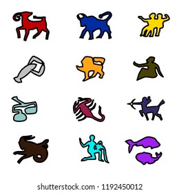 Icons. All signs of the zodiac. Colorful shapes