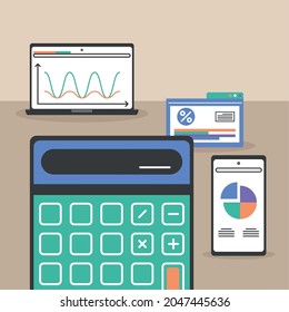 icons analysis financial chart and calculator