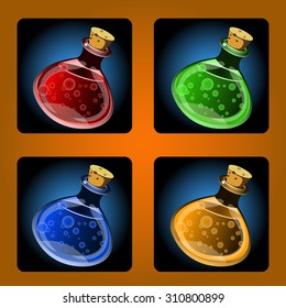 icons of ancient magical drinks in flasks