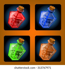 icons of ancient magical drinks in flasks
