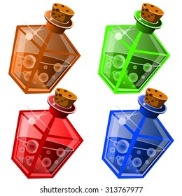 icons of ancient magical drinks in flasks