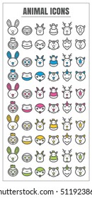 icons animal thin line color black blue pink Yellow green vector Symbols signs object design on white background
