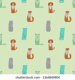 Icons of animals wolf,Fox, bear, cat, dog. Seamless vector pattern